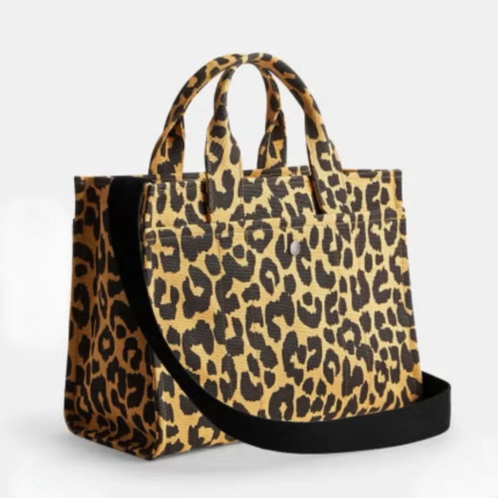 Coach Leopard Print Canvas Tote in Brown and Black - Picture 4 of 7
